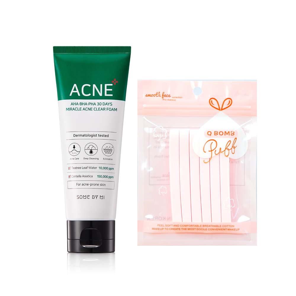 Sữa Rửa Mặt Làm Giảm, Ngăn Ngừa Mụn Some By Mi AHA-BHA-PHA 30 Days Miracle Acne Clear Foam 100ml tặng kèm bông nở rửa mặt