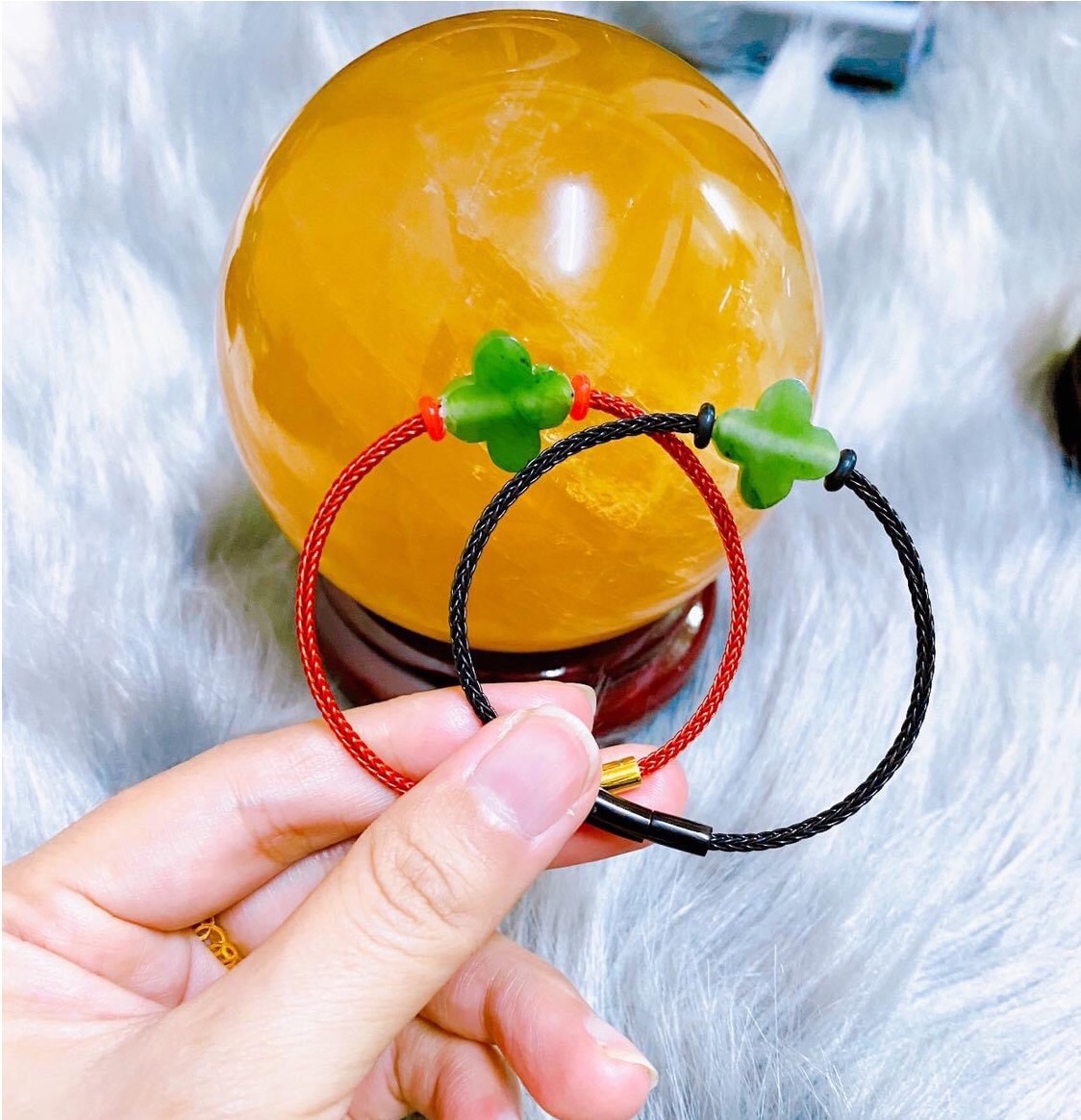 Cỏ 4 lá Ngọc Bích Nephrite tặng kèm dây đeo lõi thép cao cấp
