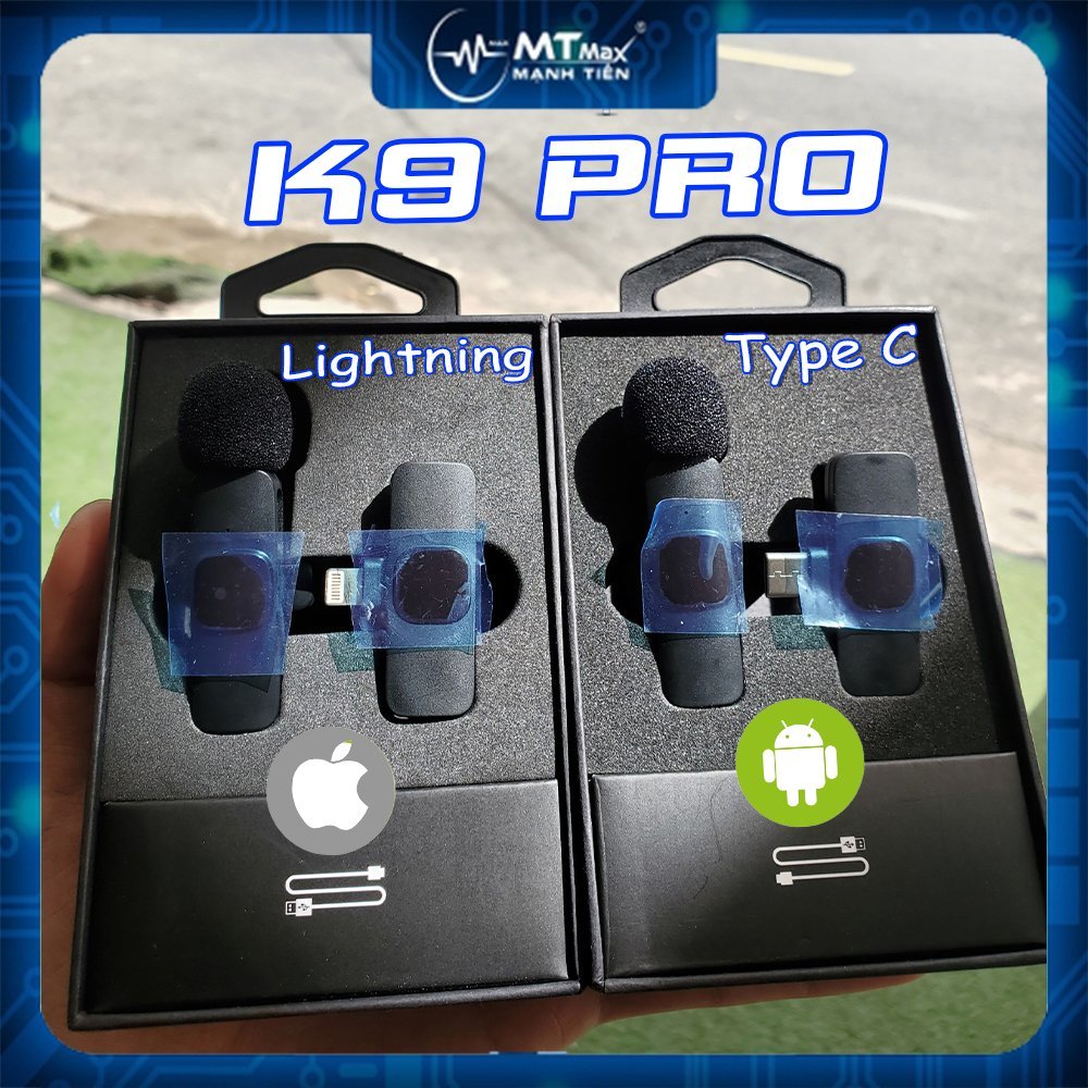 Micro không dây K9 PRO khử tiếng ồn quay video vlog review sản phẩm kết nối IOS Hoặc Type C (1 mic) micro cài áo mini cắm vào và dùng ngay hỗ trợ ghi hình video, phát trực tiếp trên tiktok, fb , quay Vlog