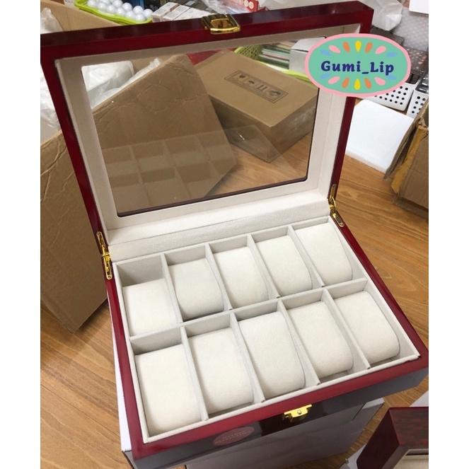 Hộp đựng đồng hồ bằng gỗ cao cấp 10 ngăn , hộp bảo quản đồng hồ 10 ô 26x22x9cm