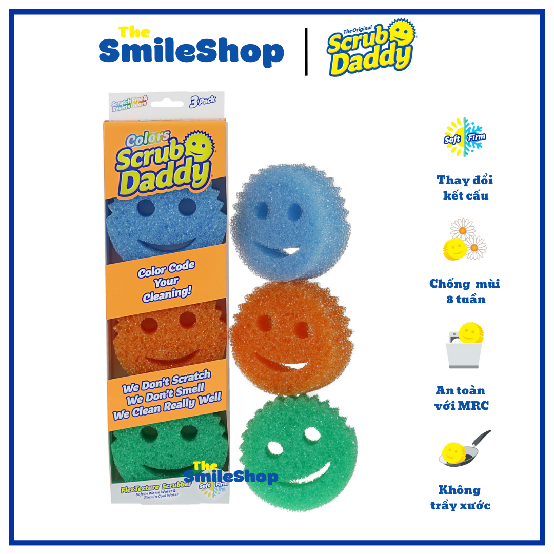 Miếng rửa chén SCRUB DADDY COLOR 3 miếng nổi tiếng của Mỹ