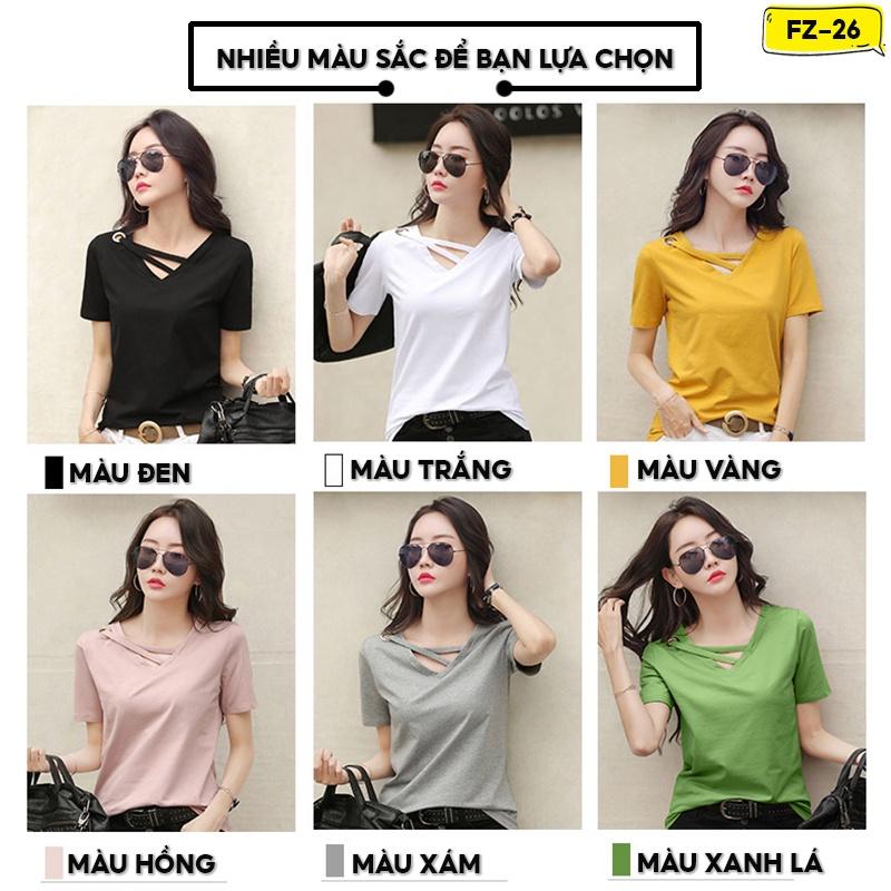 Áo Thun Cổ Tim Nữ Nhiều Màu Chất Liệu Cotton Cổ Kiểu Đan Chéo Freesize FZ-026