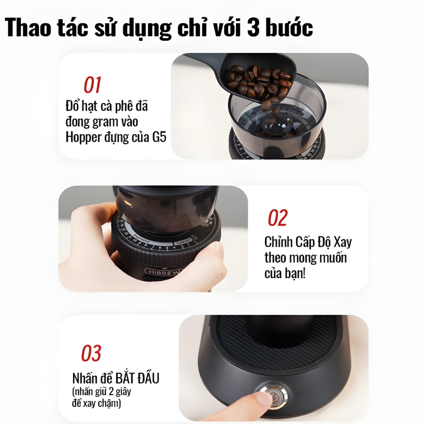HÀNG CHÍNH HÃNG - Máy xay hạt cà phê chuyên nghiệp Single Dose, tích hợp 36 chế độ xay. Thương hiệu Mỹ cao cấp HiBREW-G5A
