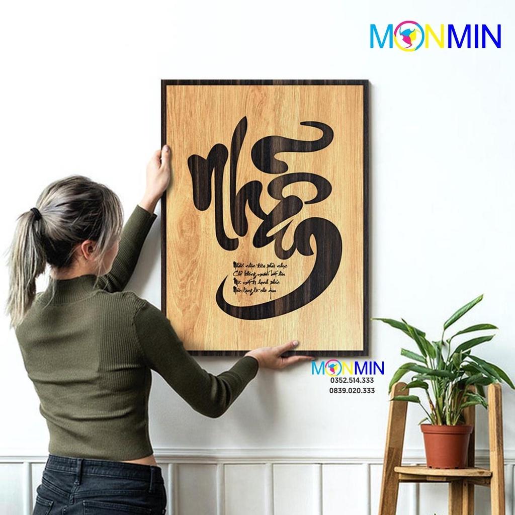 Tranh gỗ slogan tạo động lực Monmin M084 - Chữ Nhẫn thư pháp