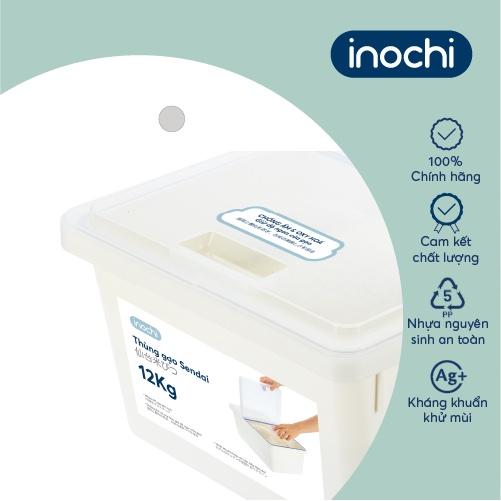 Thùng gạo Inochi - Sendai 12kg Màu sắc: Thân Trắng ngọc + Nắp Trong suốt + Gioăng Trắng trong