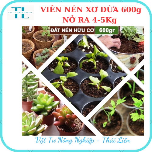 Đất nén hữu cơ, Viên nén xơ dừa 650gr, mụn xơ dừa viên lớn đã qua xử lý, nở gấp 5 lần, trồng rau, trộn giá thể trồng cây