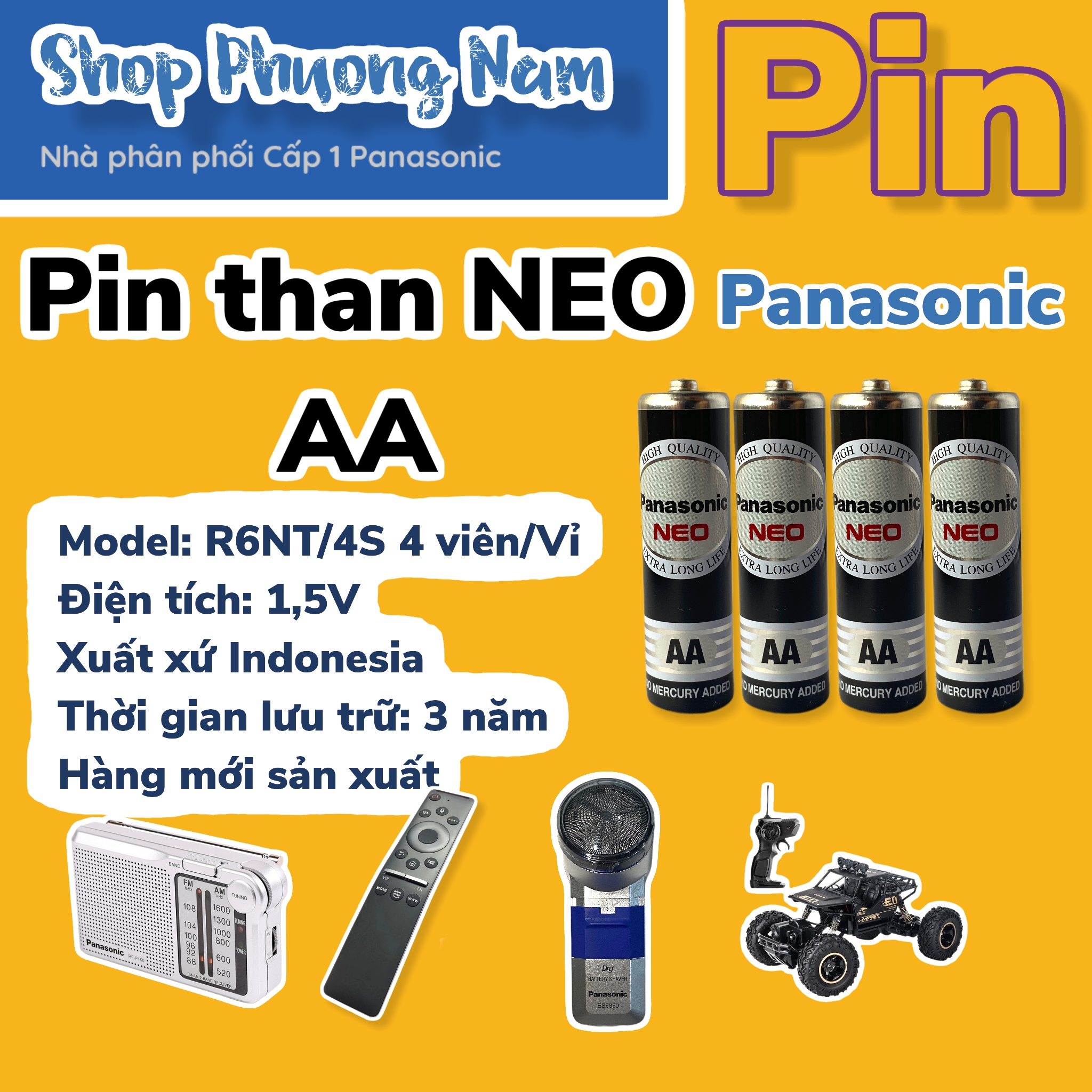 Hộp pin đũa đen (48 viên) R6NT/4B vỉ giấy Panasonic chính hãng