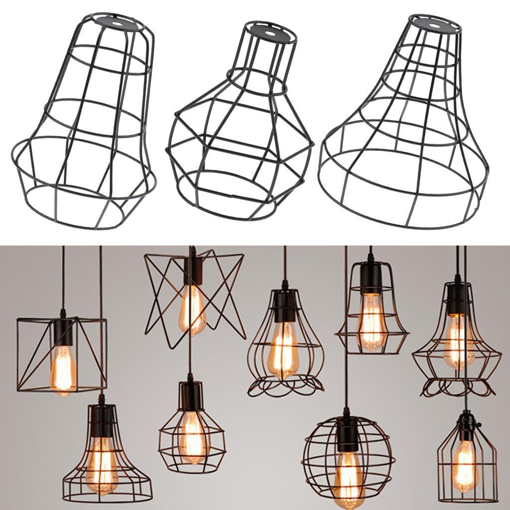 3 pcs Retro Iron Wire Cage Hanging Lamp Shade Pendant Light Chandelier Shade