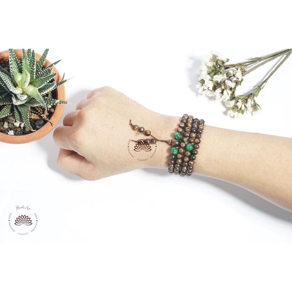 Vòng Tay Trầm Hương 108 Hạt Sánh Chìm Nước mix Charm - Chuỗi Tràng Hạt - Trầm Hương Tự Nhiên.