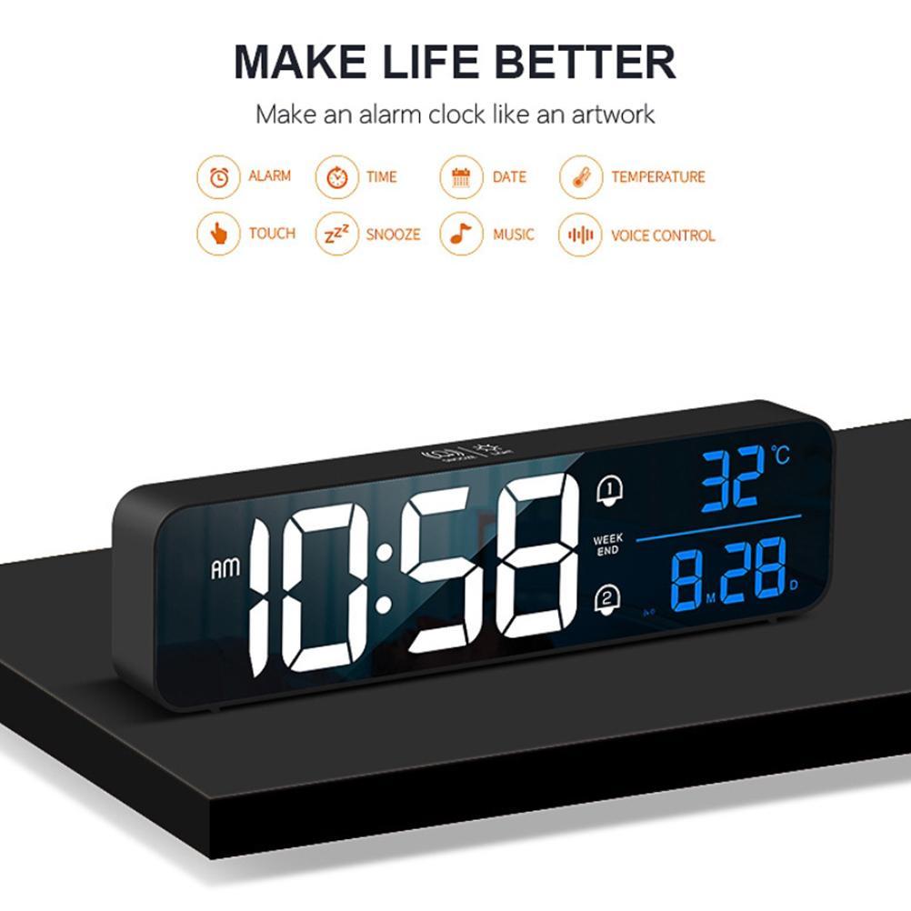 LED Digital Alarm Clock Rechargeable Temperature Date Display Desktop Mirror Clocks Home Table Bedside Decor Electronic Clock