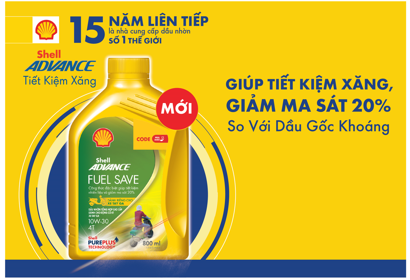 [Xe số 0.8L] Dầu nhớt xe máy 4T Shell Advance FUEL SAVE 10W30 SN 0.8L