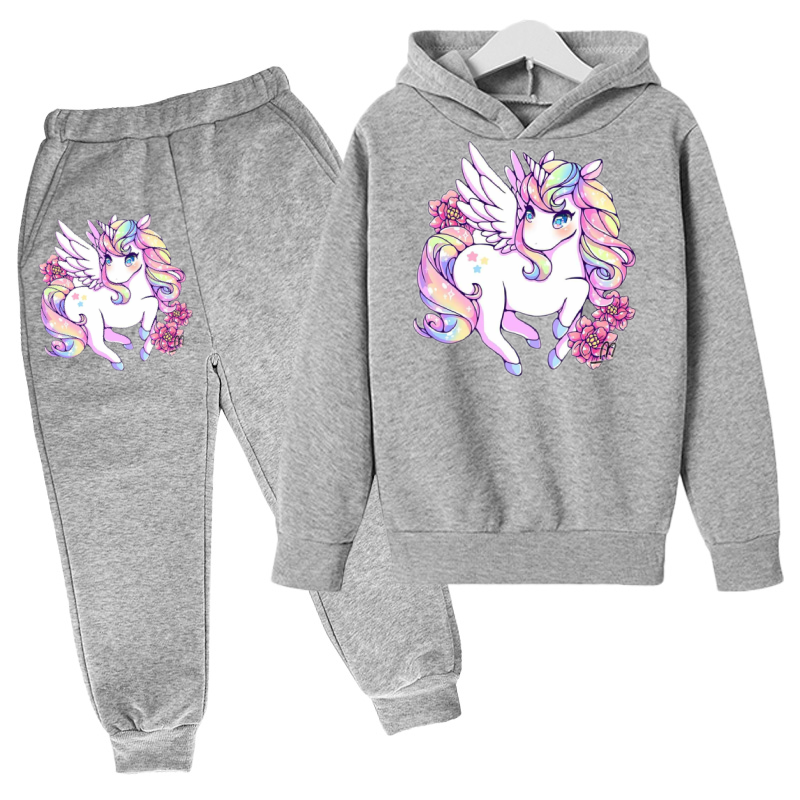 Kỳ Lân Áo Hoodie Động Vật Hoodie Game Áo Hoodie Bộ Thu Trẻ Em Áo + Quần 2 Bộ Teen Nữ Dễ Thương áo Hoodie 4-14 Tuổi
