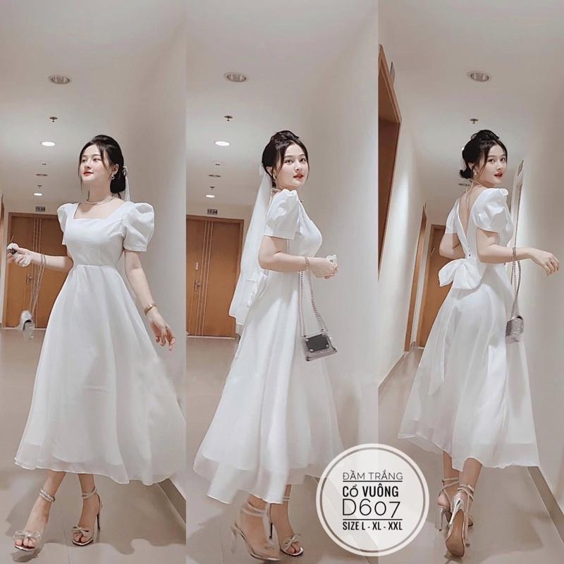 Đầm big size Đầm trắng cổ vuông cotton lạnh 60-90kg