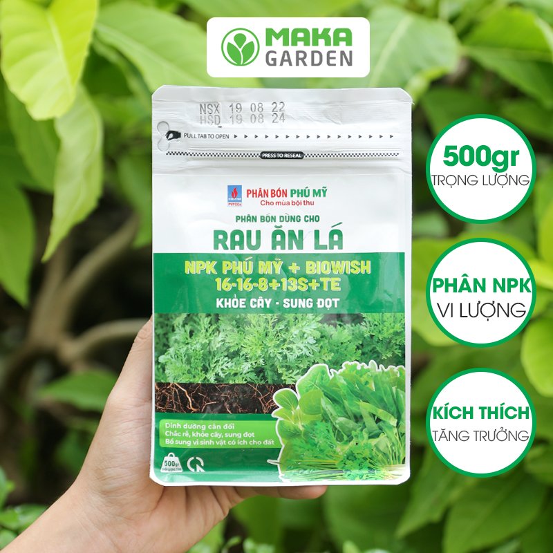 Phân bón NPK Phú Mỹ + BIOWISH 16-16-8+13S+TE dùng cho Rau Ăn Lá (500gr)