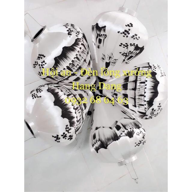 Đèn lồng tre vẽ Hội an dáng tròn hoặc tỏi size 30cm hoặc 45cm: vẽ chùa cầu, màu tùy chọn
