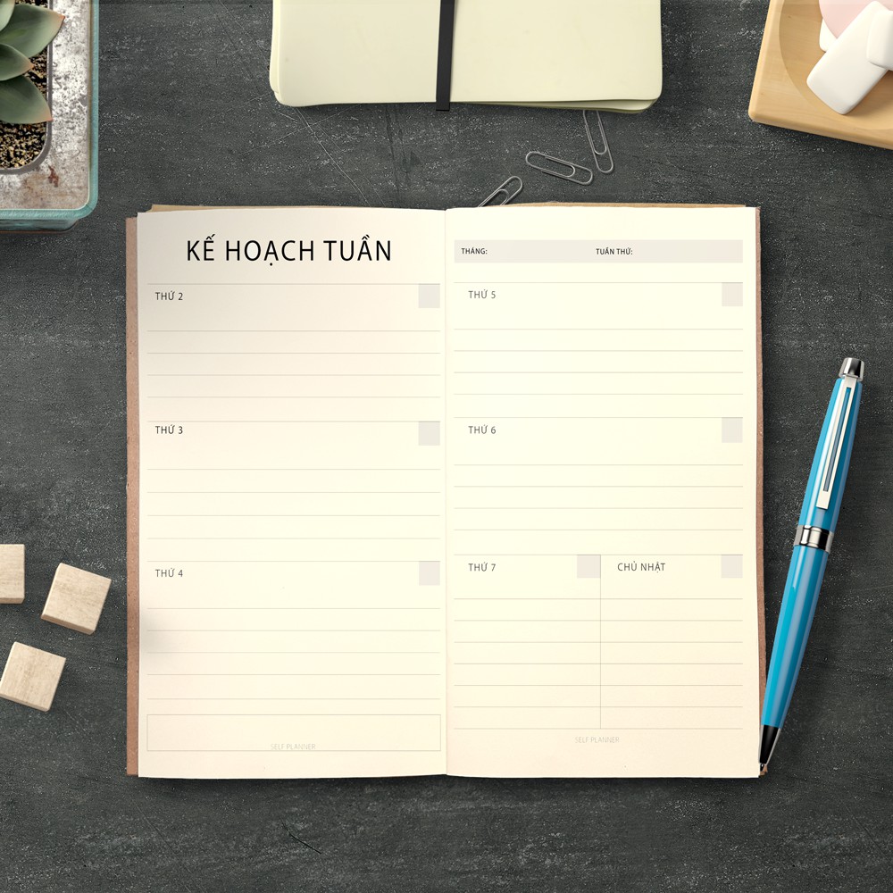 Sổ tay planner lập kế hoạch 60 trang bullet journal - trang mục lục, monthly log, weeklylog và chấm bi