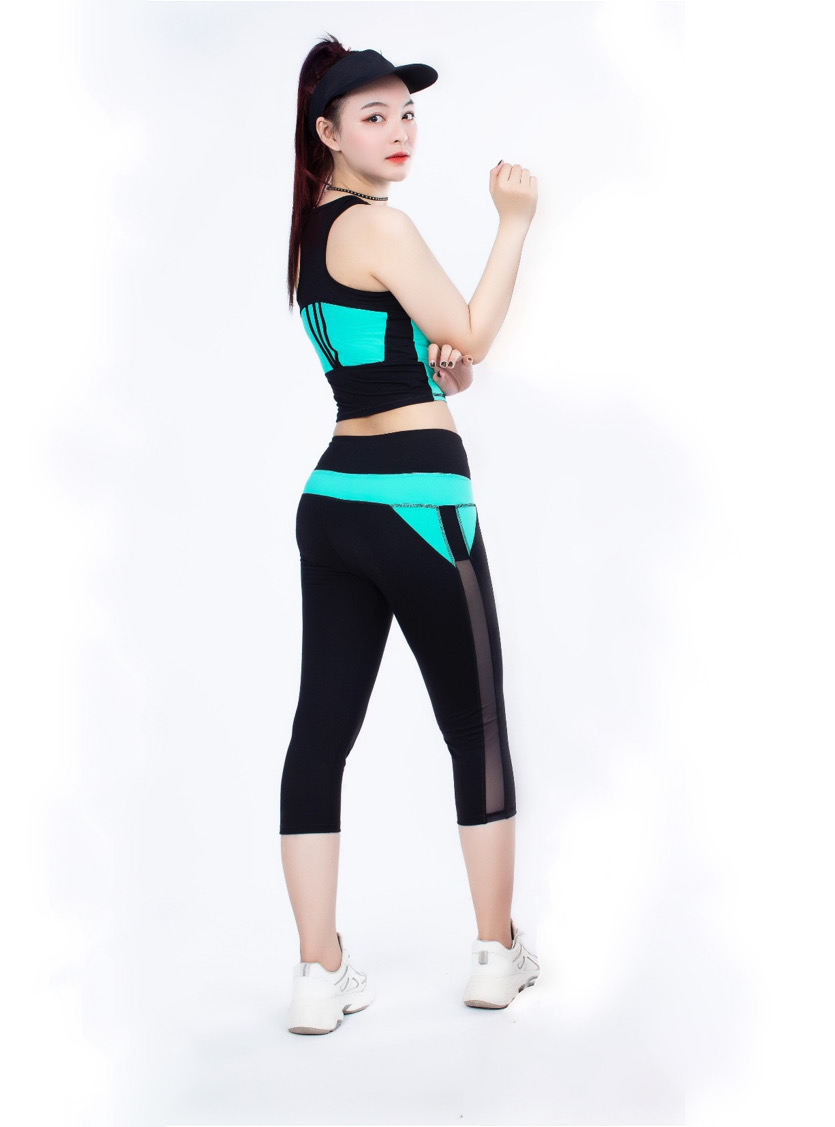 Bộ thể thao quần lửng phối lưới áo croptop cao cấp Xanh ngọc - DL515