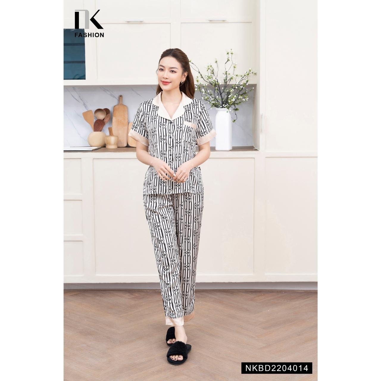 Bộ Đồ Pyjama Mặc Nhà Áo Cộc Kết Hợp Quần Đùi NK Fashion Thiết Kế Phong Cách Cơ Bản, Chất Liệu Vải Cao Cấp NKBD2204014