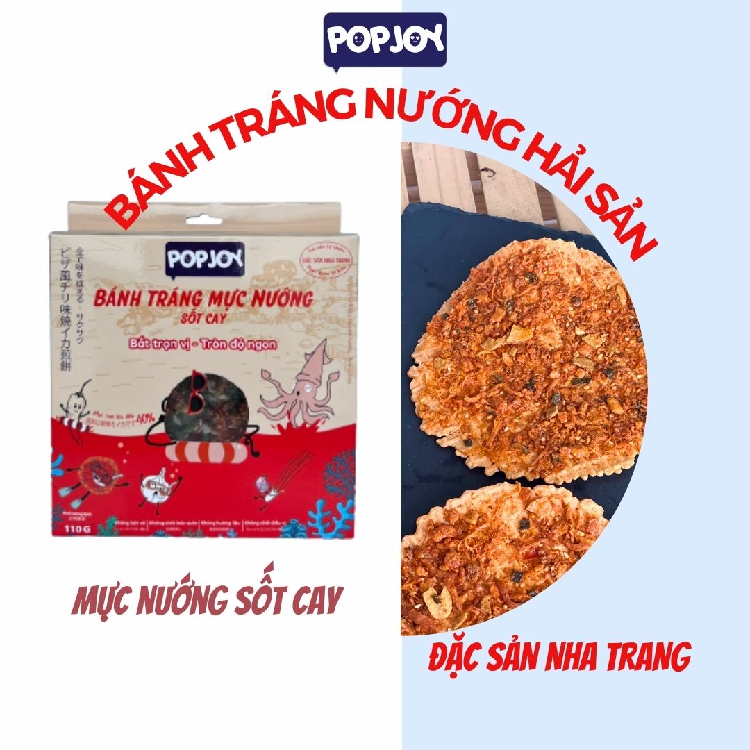 Combo 4 Vị Bánh Tráng Nướng Popjoy 125gram-Đặc Sản Nha Trang-Tôm Tươi, Mực Tươi, Cá Cơm Tự Nhiên, Pizza Gà Nướng Phô Mai