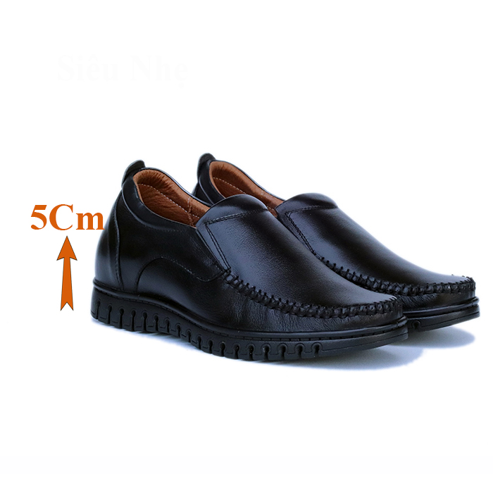 Giày Tăng Chiều Cao Nam T&TRA Tăng Cao 5Cm- T65 Đen - Chất Liệu Da Bò Cao Cấp, Đế Cao Su Đúc , Phần Tăng Cao Ẩn Bên Trong