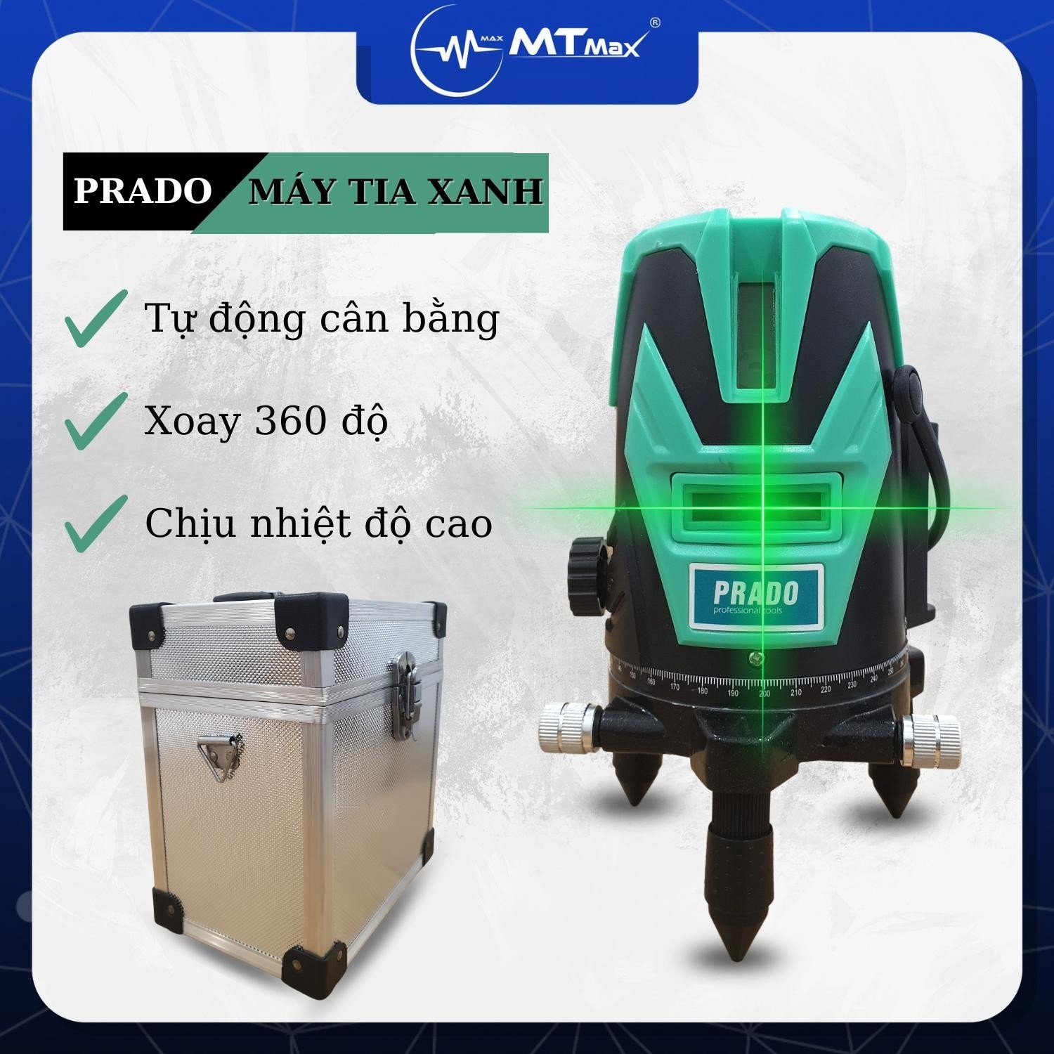 Máy Cân Bằng Laser Prado, Máy Bắn Tia Laser Đèn Siêu Sáng loại 5 tia tiện dụng dành cho thợ xây thợ mộc làm cửa