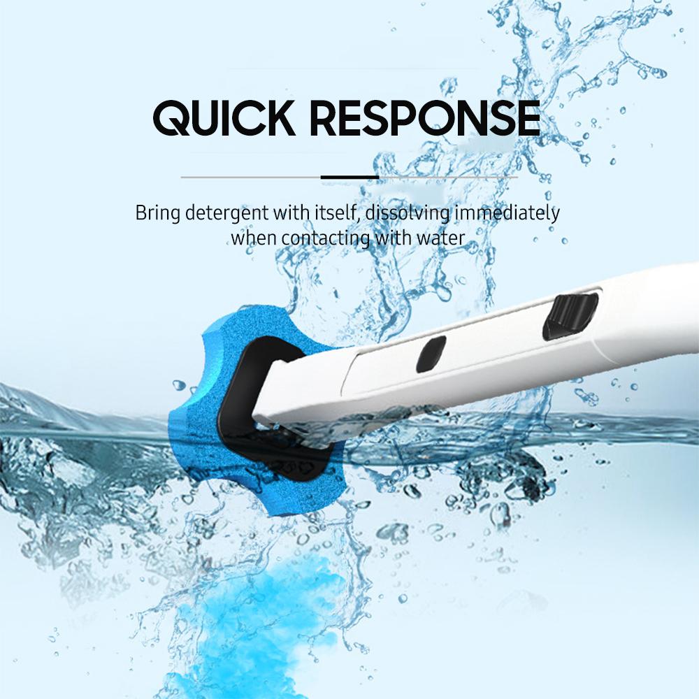 Disposable Toilet Brush Set Includes Holder, Long Handle, 5 PCS Washable Replaceable Brush Head with Preload Detergent, Bathroom Scrubber Clip Type Toilet Cleaning Brush
