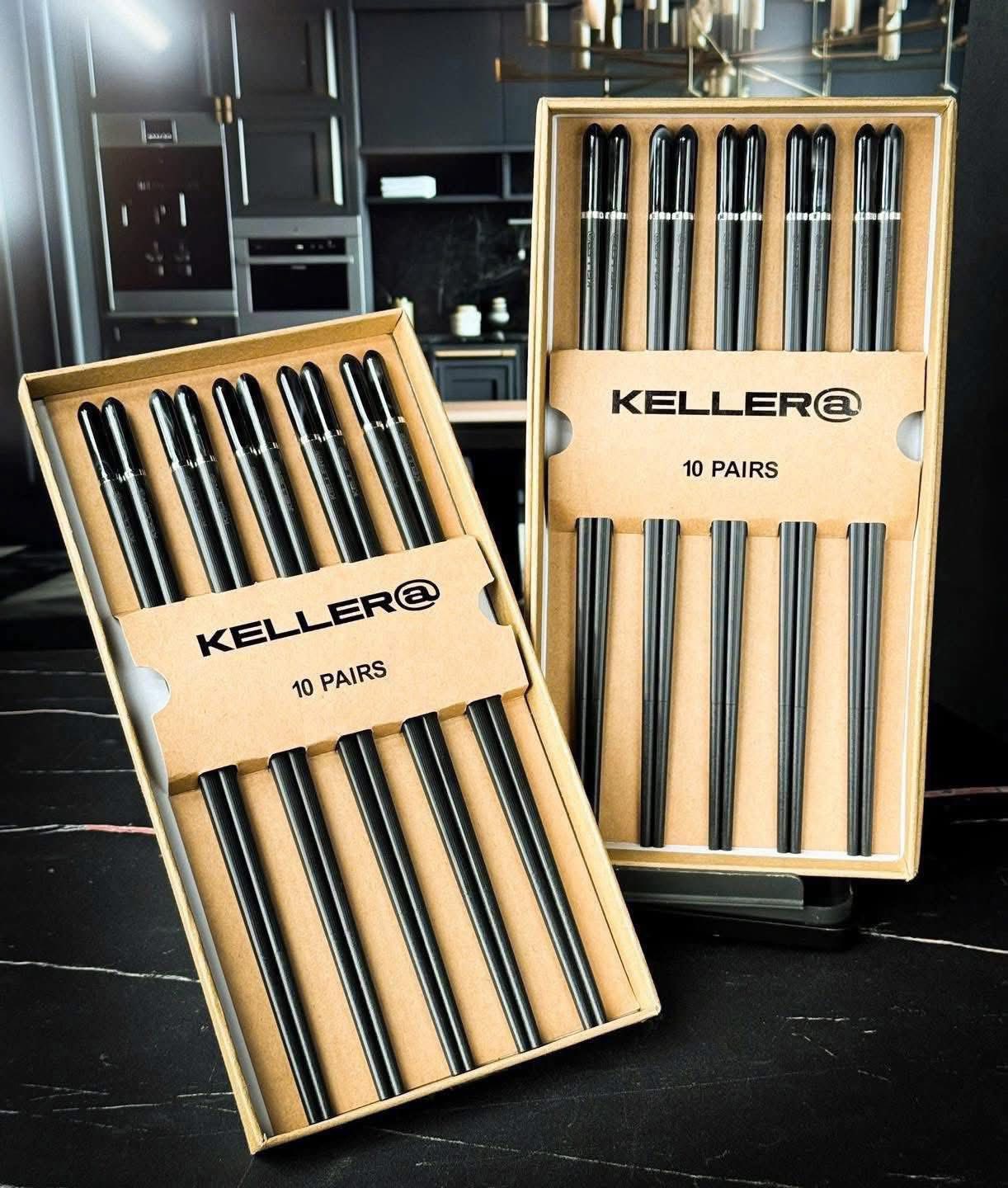Set 10 Đôi Đũa Chuôi Đá Đen Sang Trọng - Keller@Germany Mẫu Mới T10/2025 Hàng chính hãng