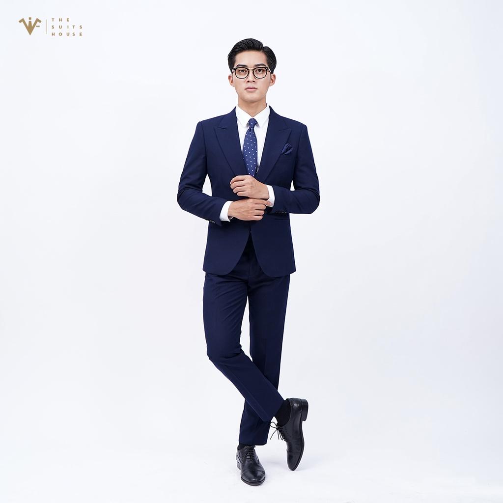 Bộ vest nam xanh sẫm, suits sartorial, 1 khuy 2 túi, form ôm The Suits House