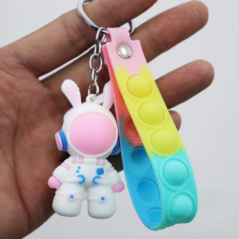 Móc khóa thỏ phi hành gia popit, móc khóa cute thư giãn khoen tròn