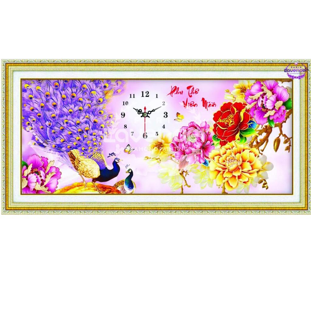 Tranh gắn đá 3d ABC Đồng Hồ Phu Thê Viên Mãn LV161-KT: 106 x 45 cm