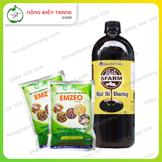 Combo 2 Gói Emzeo Khử Mùi Hôi Và 1 Lít Mật Rỉ Đường Nguyên Chất - Chế phẩm ủ rác thải hữu cơ, khử và xử lí mùi hôi hiệu quả VTNN Nông Điền Trang