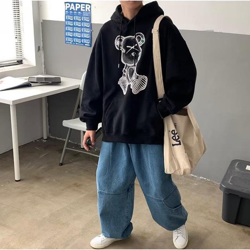 Áo Hoodie Tay Dài In Họa Tiết Gấu Hoạt Hình Phong Cách Hip hop Thời Trang Mùa Đông Cho Nam