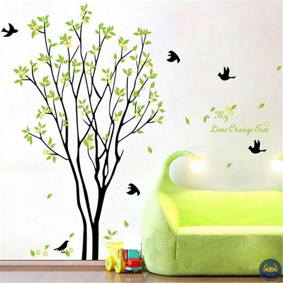 DECAL DÁN TƯỜNG CÂY XANH HOA VÀNG NHỎ