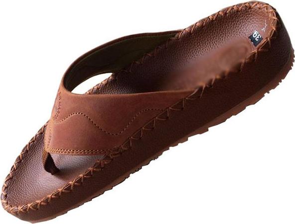 Dép nam xỏ ngón vàng may viền da bò cao cấp XN005