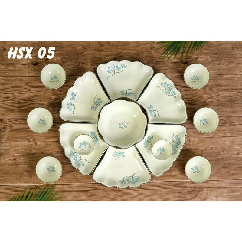Set bát đĩa hoa mặt trời 15 món. Gốm sứ Bát Tràng