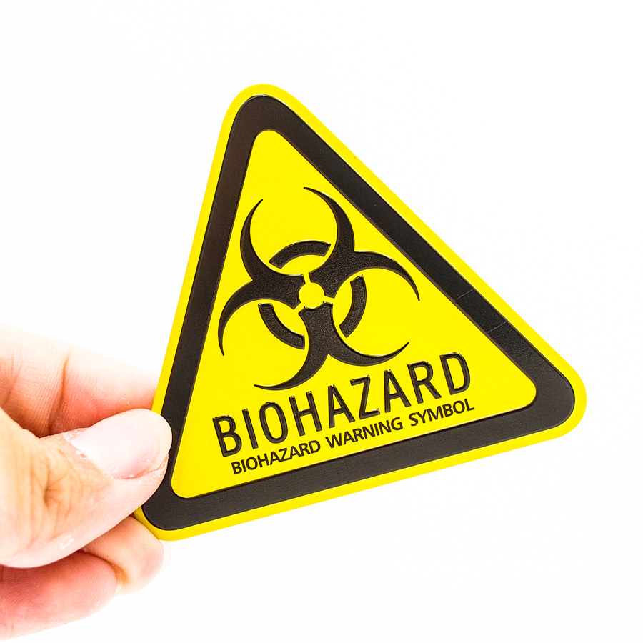 Biohazard Zombie tam giác vàng - Sticker hình dán metal kim loại