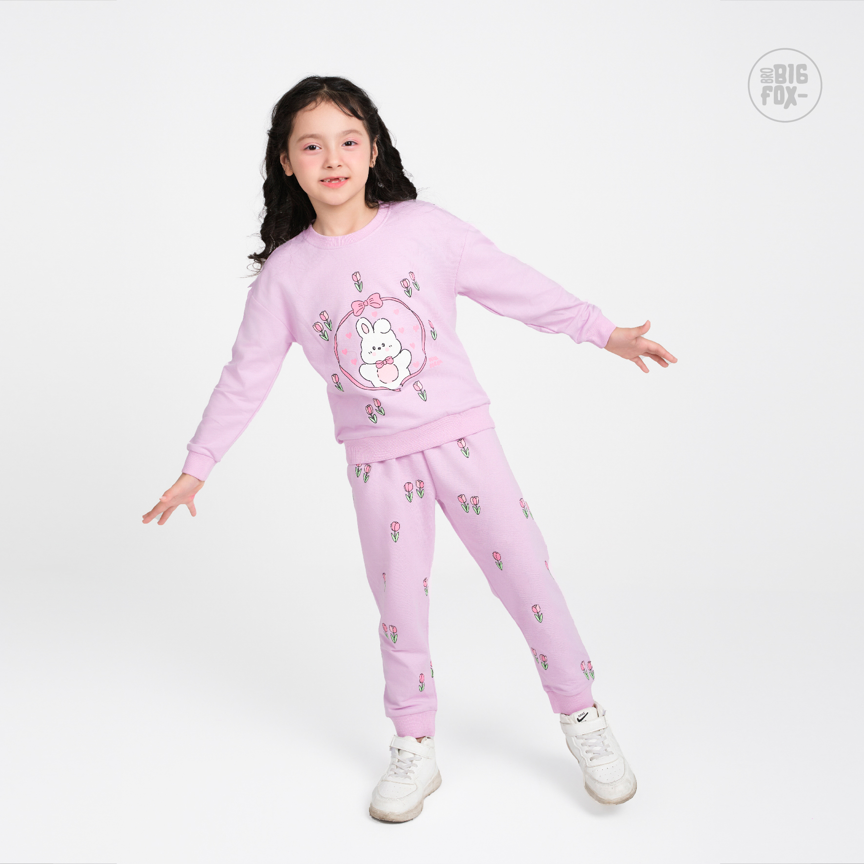 Bộ đồ nỉ bé gái size đại Bigfox Miss Meow áo dài tay thu đông mặc nhà cho trẻ em 3-11 tuổi 35kg