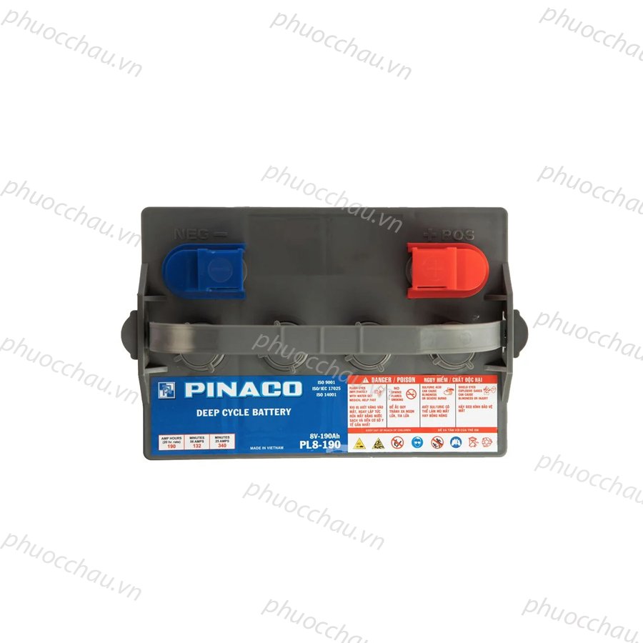 Ắc Quy Xe Điện PINACO PL 8-190  8V-190Ah, acquy dùng cho xe golf, xe điện