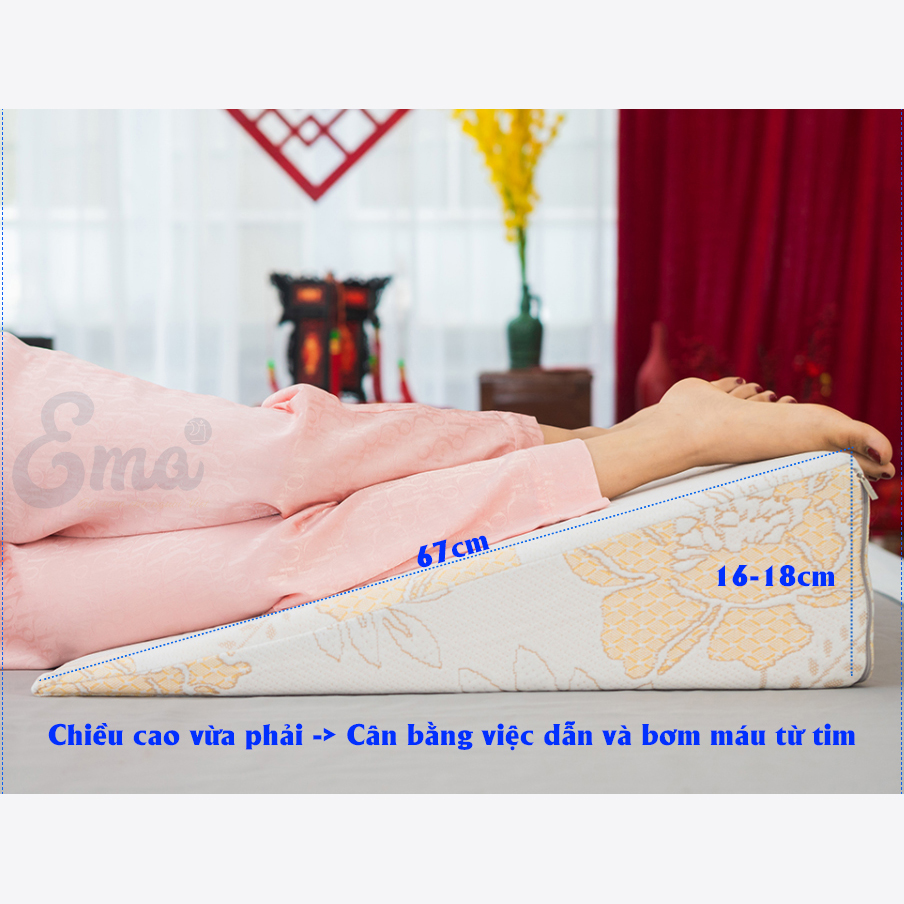 Gối kê chân cho người giãn tĩnh mạch EMA KT 65x60x16cm thế hệ 2 - giúp giảm sưng, phù nề, chuột rút, vọp bẻ do suy giãn tĩnh mạch