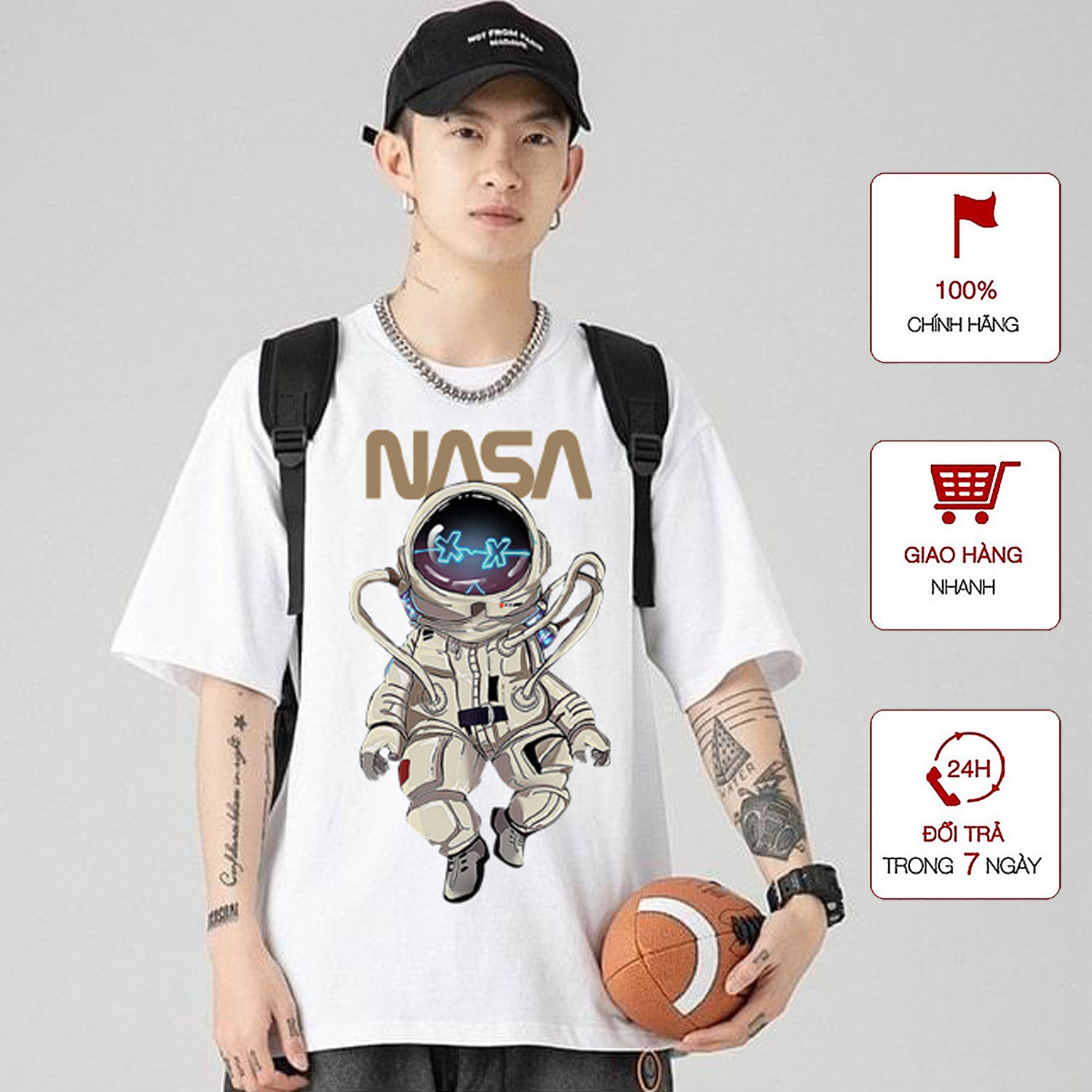 Áo Thun Nam Cổ Tròn WinBeen Form Rộng Streetwear Clothing Áo Phông Unisex Basic Cotton Oversize Giá Rẻ In Phi Hành Gia NASA