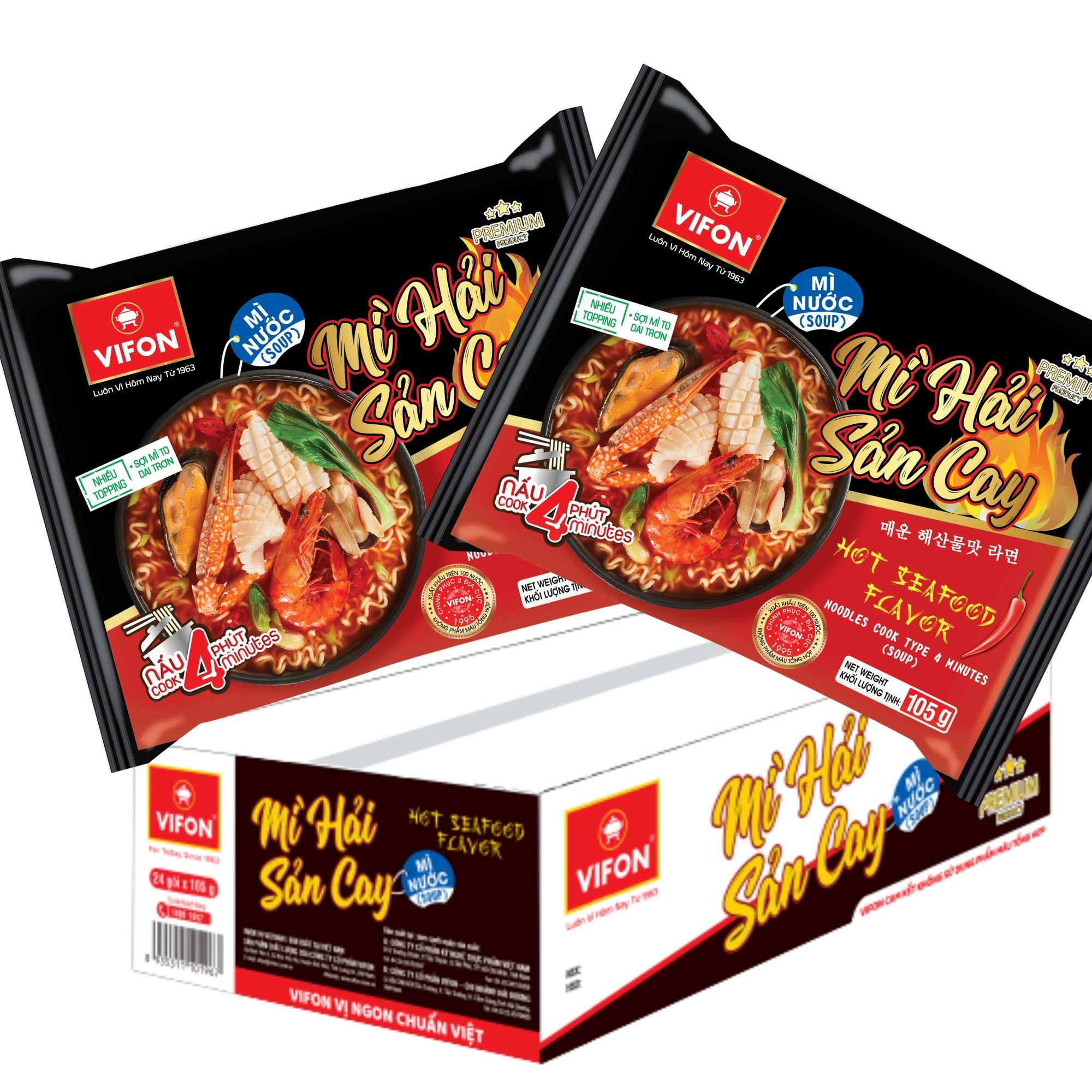 Thùng 24 Mì Hải Sản Cay VIFON (105g / Gói)