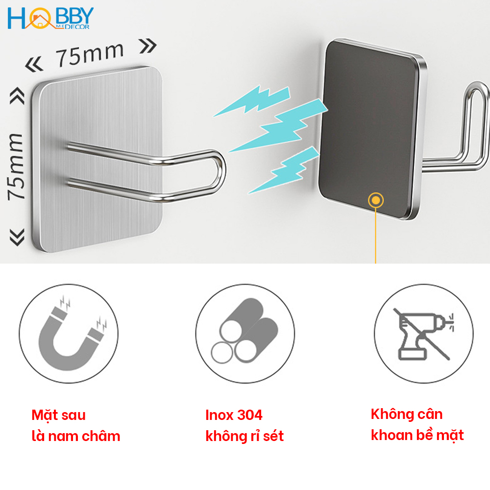 Combo 2 móc treo đồ bếp nam châm hít mạnh Hobby Home Decor MTDN - loại inox 304 và nam châm vĩnh cửu