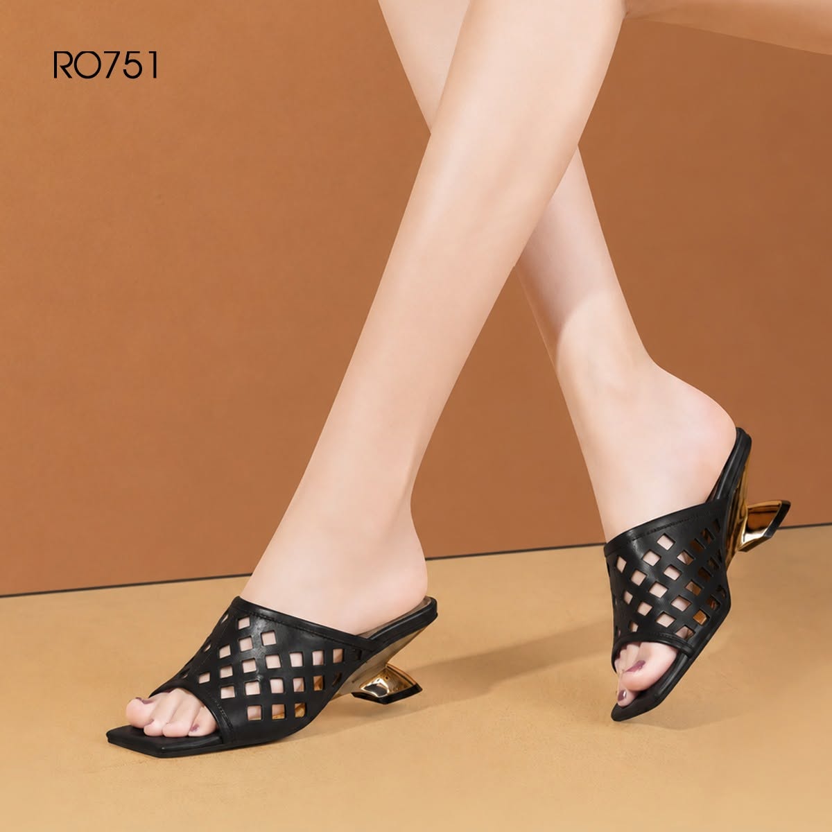 Dép cao gót nữ cắt laze ROSATA RO751 - 5p - Đen, Vàng - BKSTORE - HÀNG VIỆT NAM