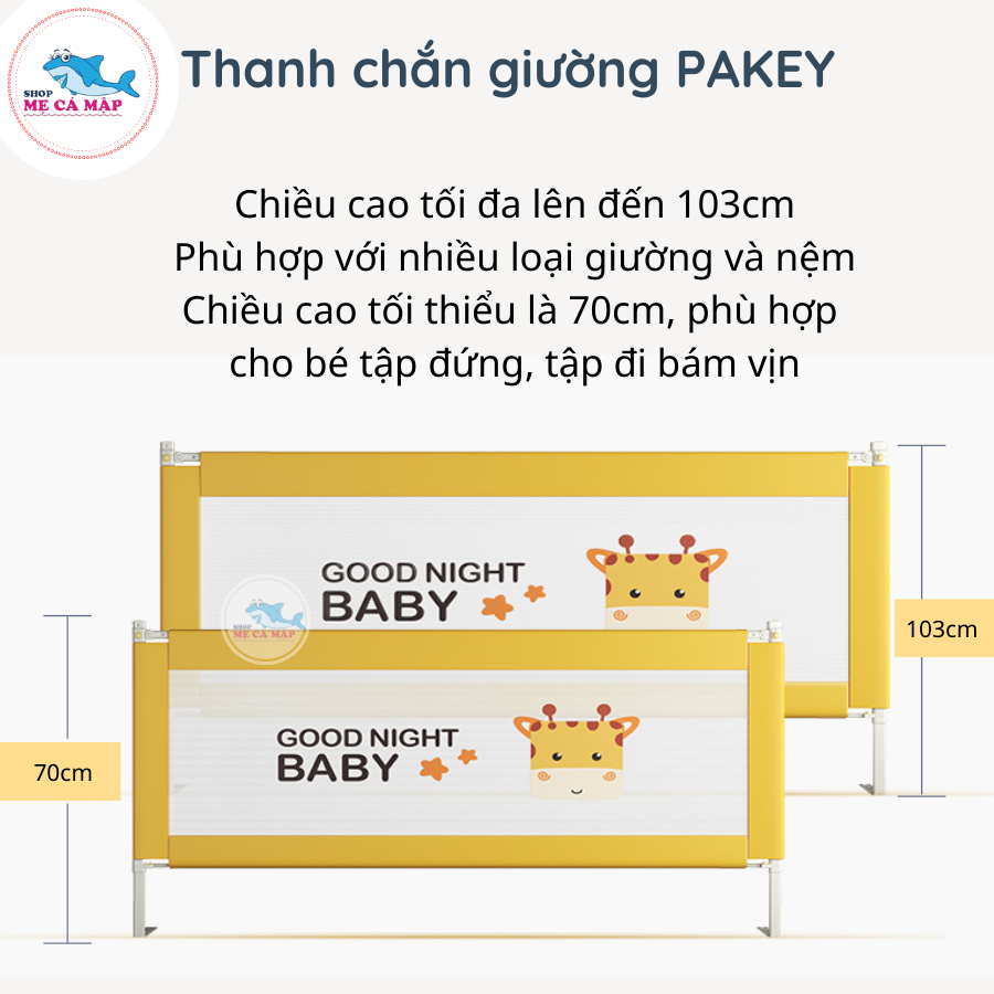 Thanh chắn giường ProA2 NEW 2022, nâng hạ 1 bên cao 103cm màu Vàng