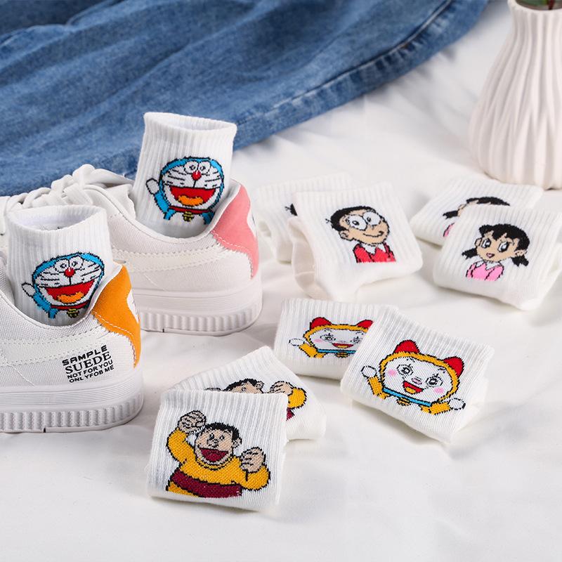 Đôi vớ cotton màu trắng họa tiết hoạt hình Doraemon sành điệu