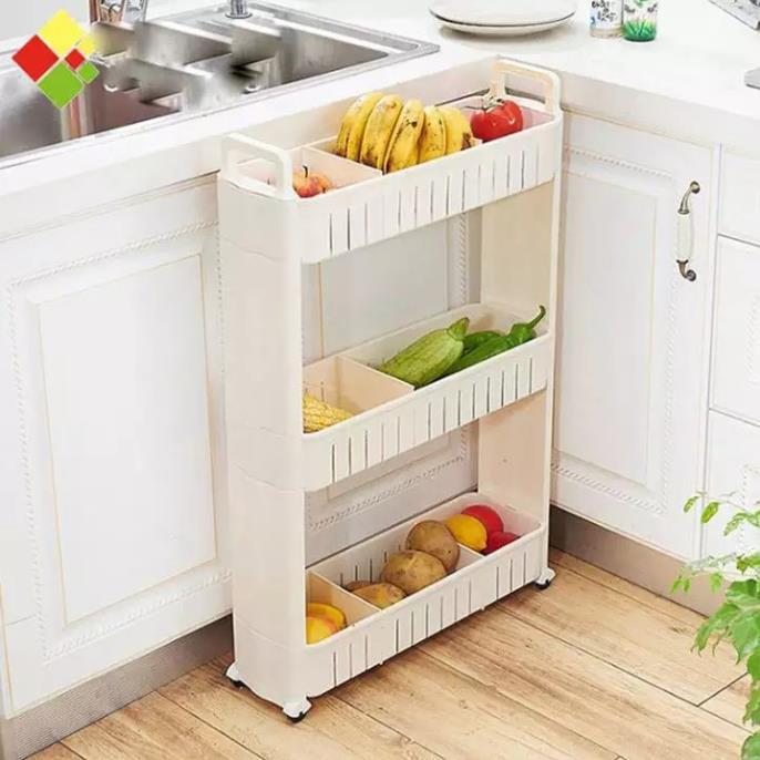 Kệ Nhựa 3 Tầng Để Đồ Đa Năng Có Bánh Xe