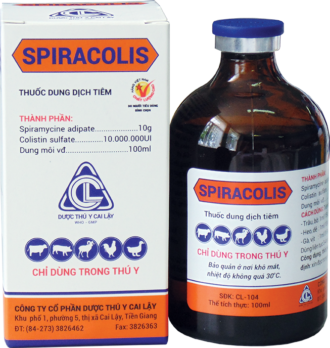 Thuốc dung dịch tiêm SPIRACOLIS trị các bệnh tiêu chảy phân trắng, xanh,vàng do nhiễm trùng đường ruột,thương hàn phó thương hàn...