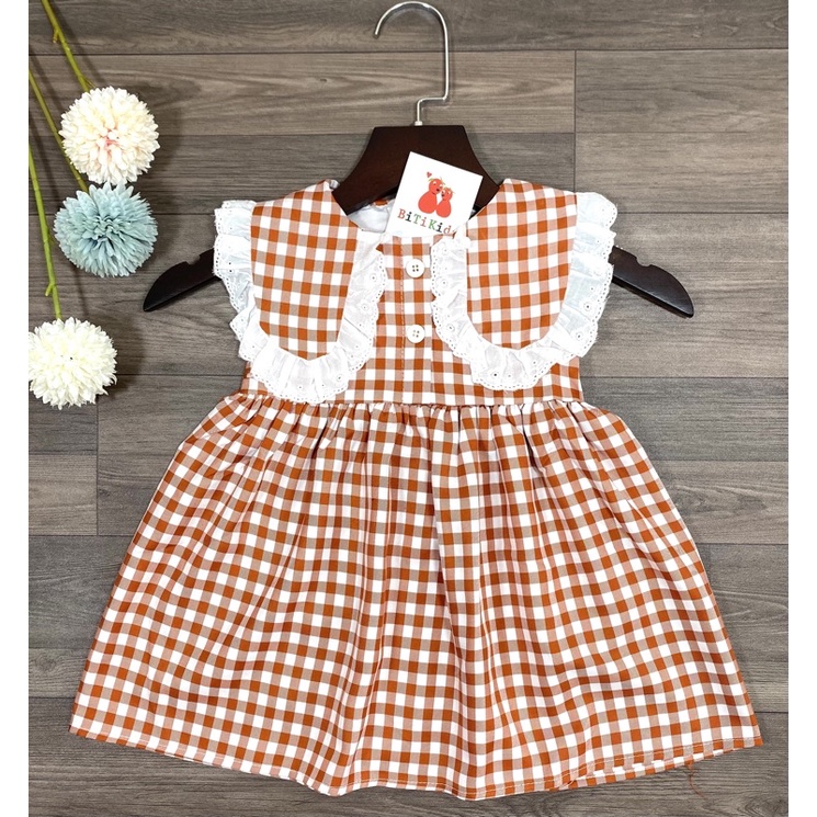 Đầm bé gái,váy trẻ em kẻ ca rô phối ren siêu xinh cho bé ,BITIKIDS size 1 đến 8 tuổi