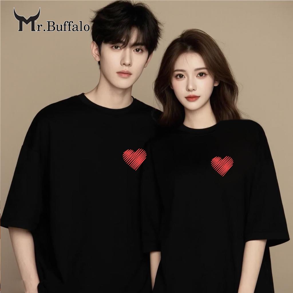 Áo Thun Đôi, Cặp Mr.Buffalo "Trái tim" Tshirt Cotton 100% có bigsize Unisex Local Brand B20 - Đen, Đen