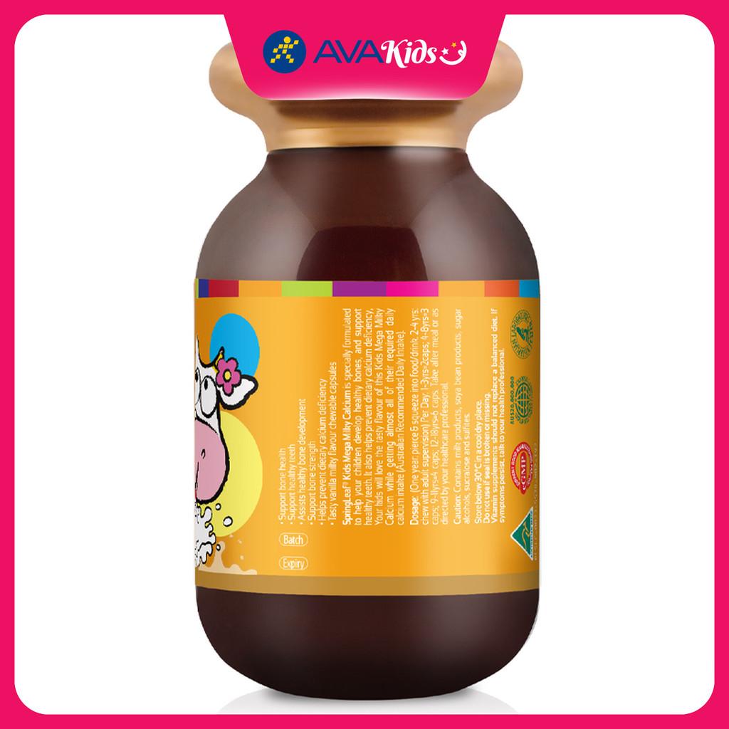 Viên uống SpringLeaf Kids Mega Milky Calcium hỗ trợ xương, răng chắc khỏe 120 viên (từ 1 tuổi) - Hàng Chính Hãng